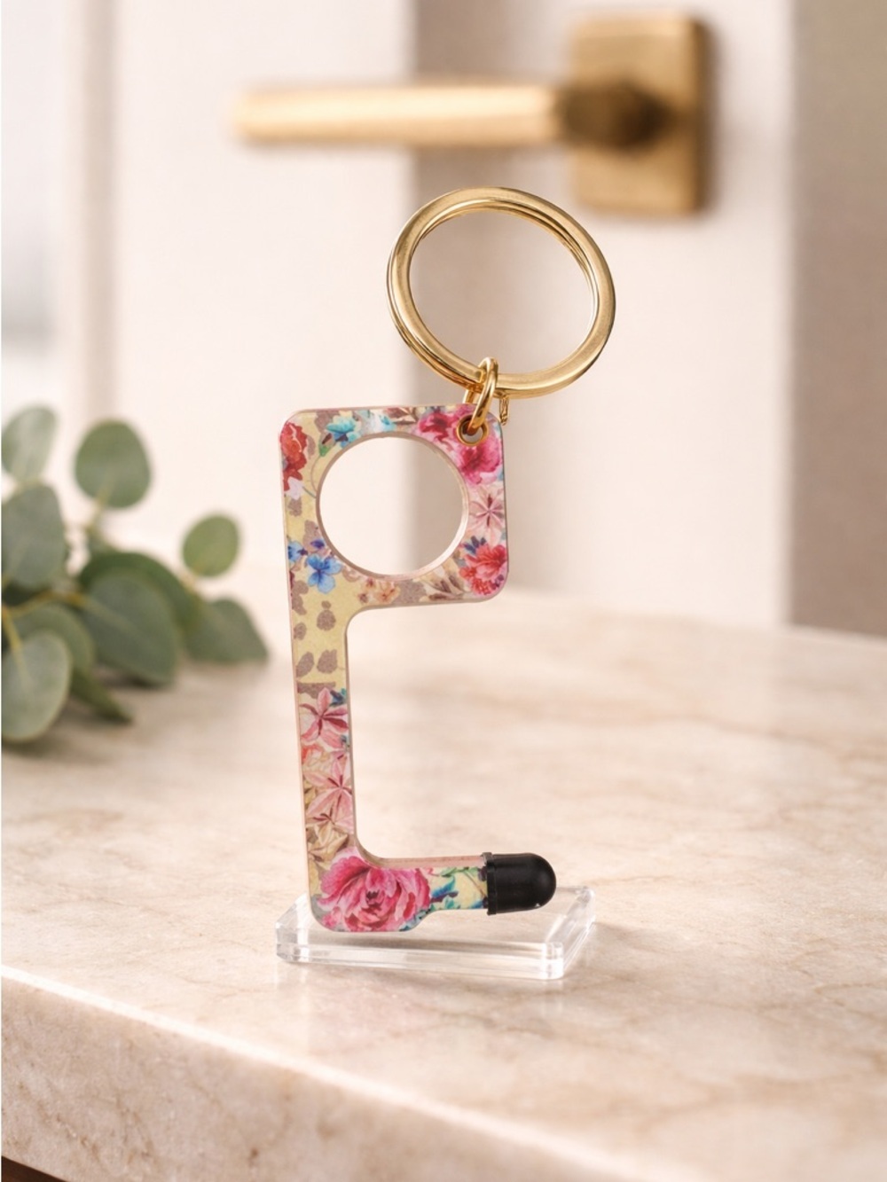 NWT Johnny Was Cream Floral Touch-less Door Button Tool Keychain